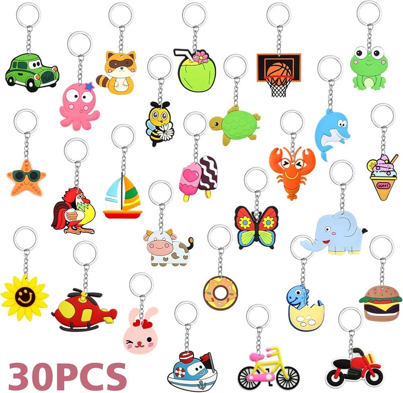 XITDW 30pcs thicken Cute Bulk Keychains,Non-Repeat Cartoon Key Chains Backpack Charms for Classroom Prizes Holiday Gifts Party Favors - Image 2